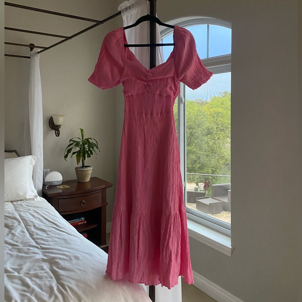 Pink Lily Midi Textured Tie Back Dress